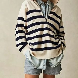 Free People Coastal Stripe Pullover Navy